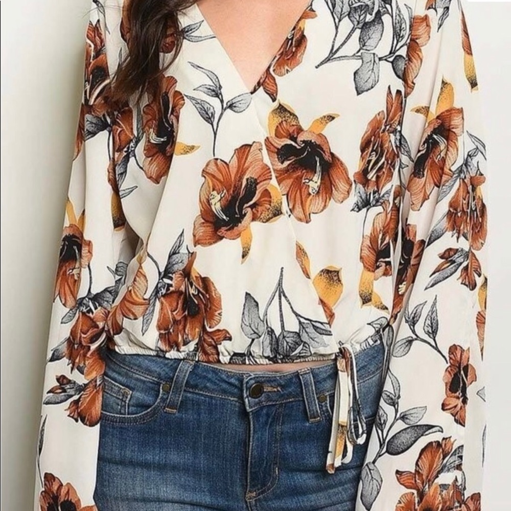 FLORAL SPLIT SLEEVES & SURPLICE TOP - Picture 8 of 8